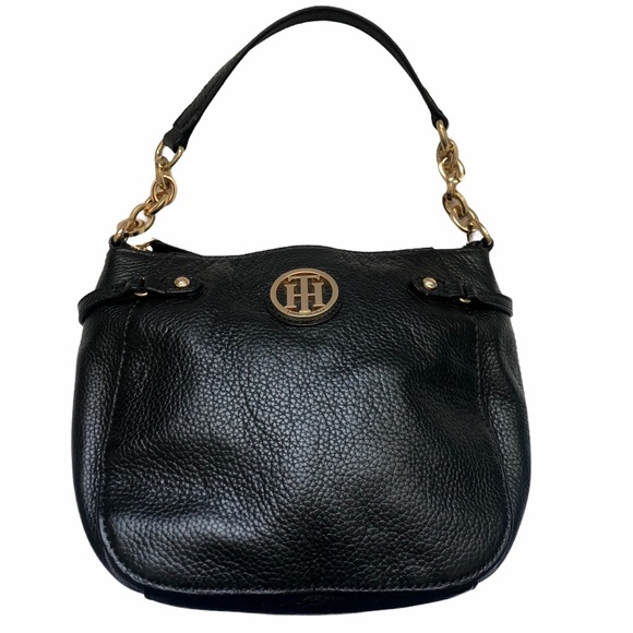 Tommy Hilfiger Black Leather Small Chain Hobo - Picture 1 of 8